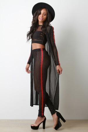 Glitter Dotted Lattice Mesh Cardigan with Leggings Set test