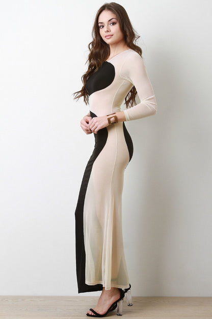 Semi-Sheer Mesh Single Sleeve Dress